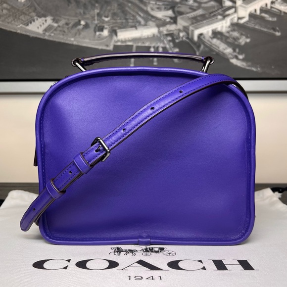 LUNCH BOX CROSSBODY PURSE BAG  IN RETRO SMOOTH PURPLE VIOLET CALF LEATHER - Picture 5 of 9